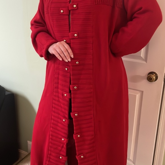 Women’s XL Red long cardigan duster coat sweater knit open front long sleeve - Picture 3 of 11